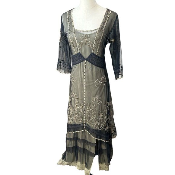American Vintage Dresses & Skirts - True Romance Nataya Black Empire Waist Embroidered Victorian Titanic Dress Sz M